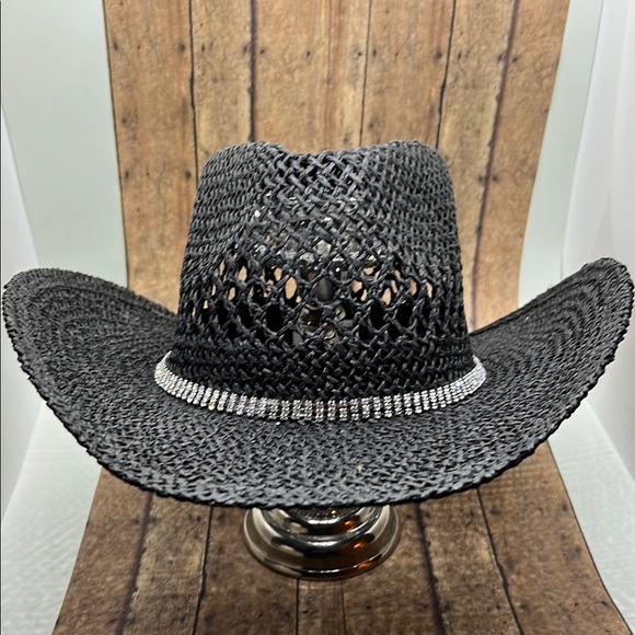 CHIC BLACK WOMENS COWBOY HAT W/ RHINESTONE HAT BAND COUNTRY CONCERT WESTERN HAT - Picture 2 of 9